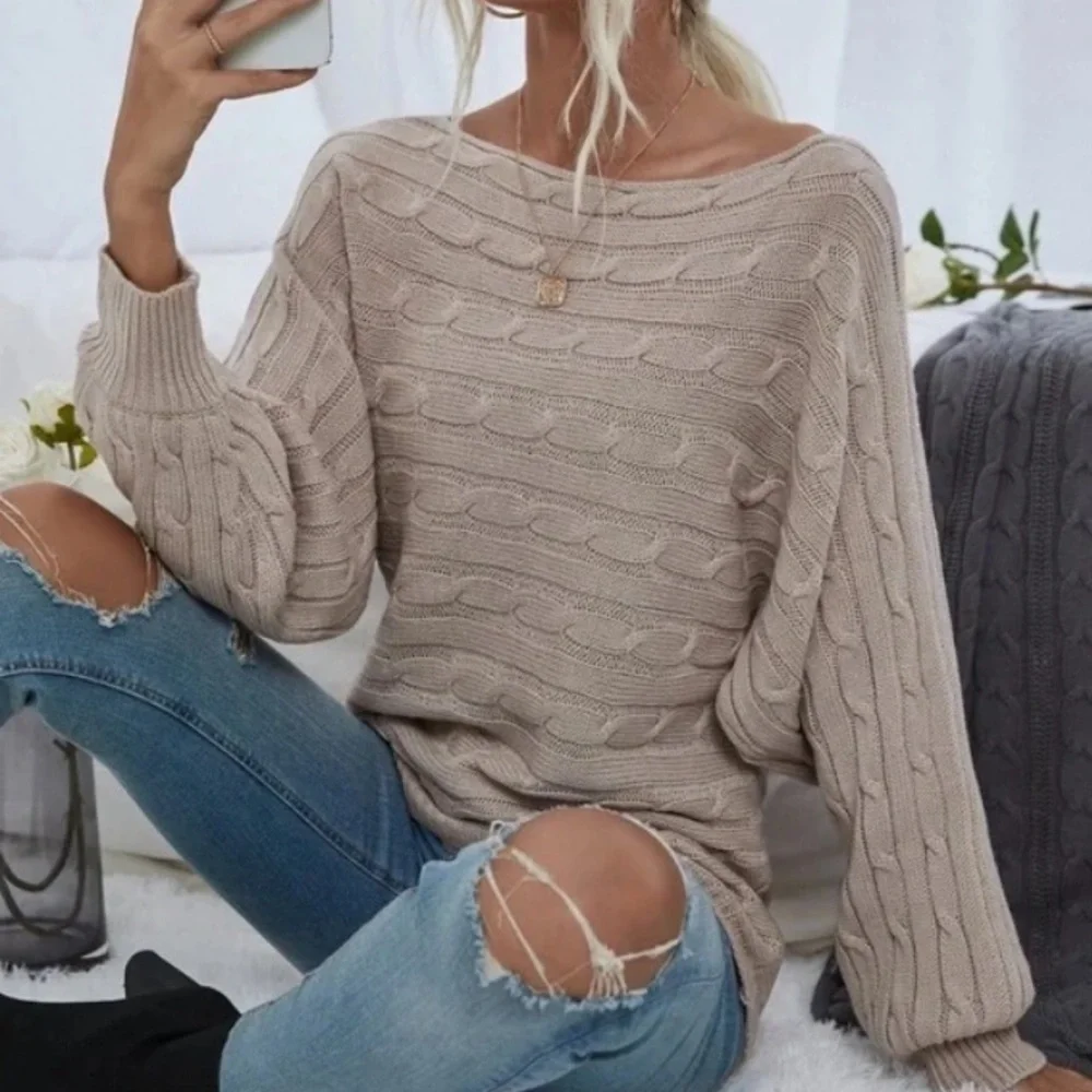Luxe Cozy Cable Knit Oversized Sweater Top - Picture 1 of 14